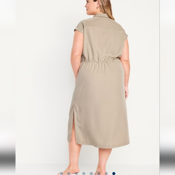 Old Navy Utility Midi Shirt Dress Olive Green Petite XLP Waist-Defined - Picture 6 of 14